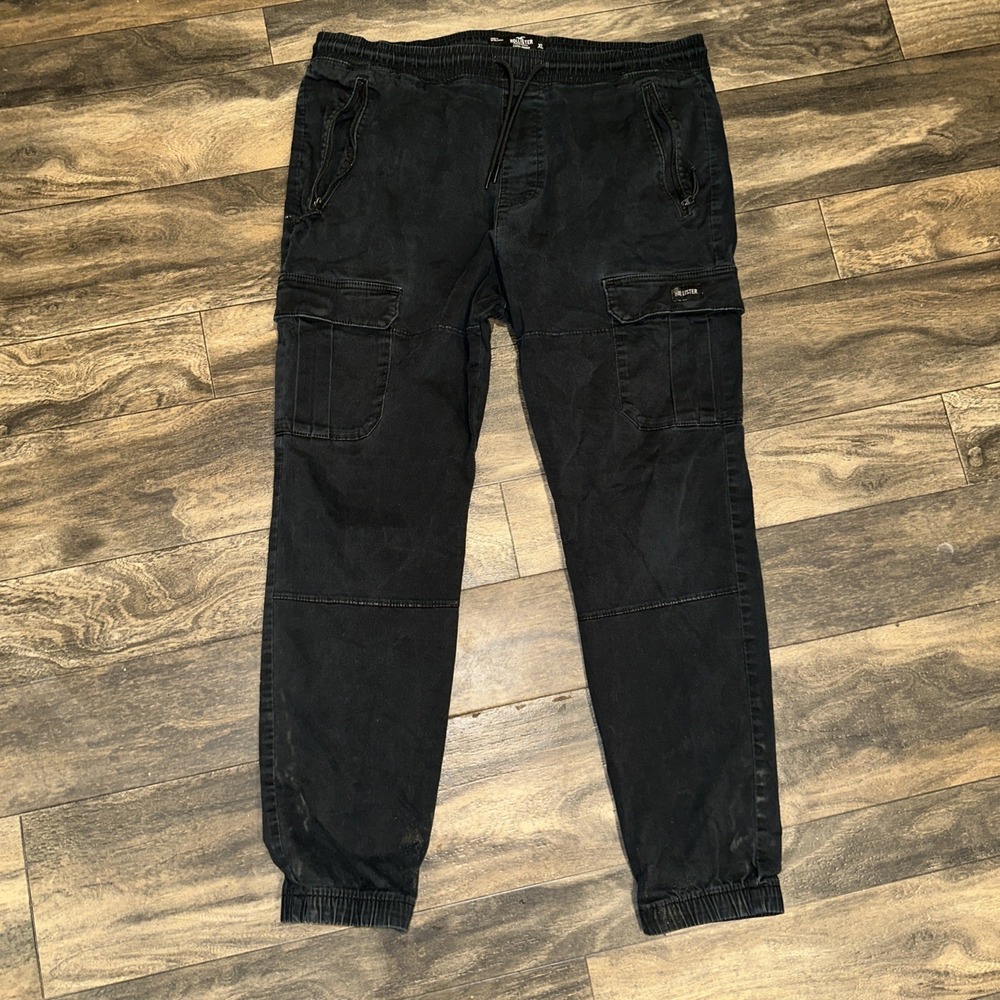 Hollister Cargo Jogger Tapered Fit Men's Size XL Black Advanced Stretch Pockets